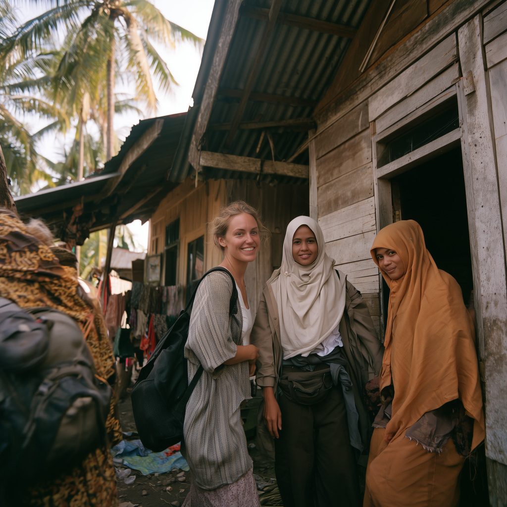Guests arriving at a village home with their hosts